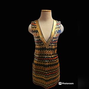 Gorgeous Bebe multicolor sequin fully lined plunging mini dress nwt